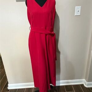 Vince Camuto Red Sleeveless V-Neck Wide-Leg Jumpsuit with Self Belt
